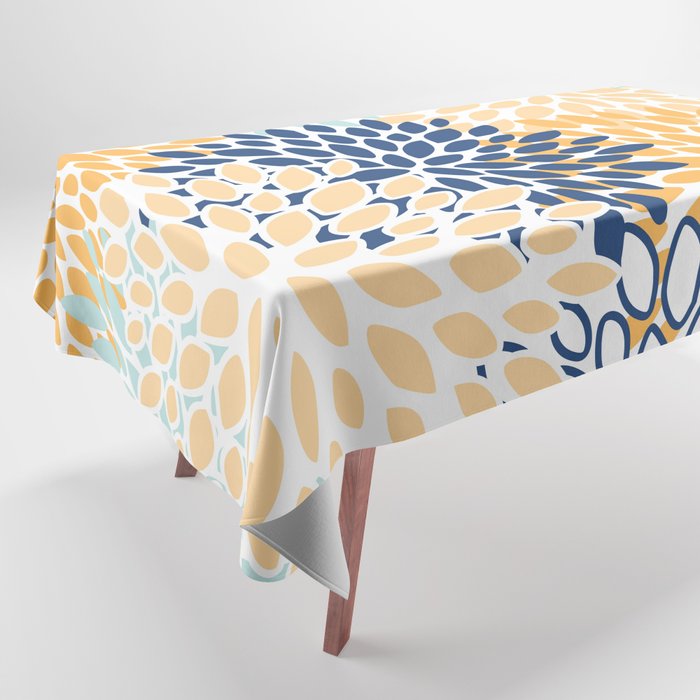 Modern, Floral Prints, Navy, Blue and Yellow Tablecloth Gallery Image 1