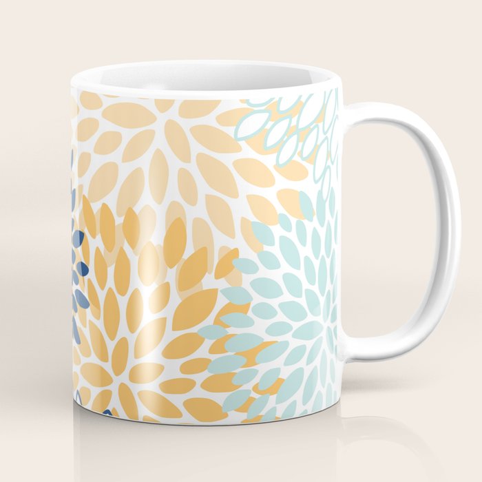Modern, Floral Prints, Navy, Blue and Yellow Coffee Mug Gallery Image 1