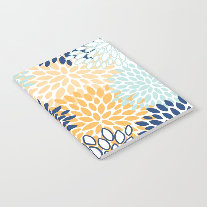 Modern, Floral Prints, Navy, Blue and Yellow Notebook Gallery Image 1