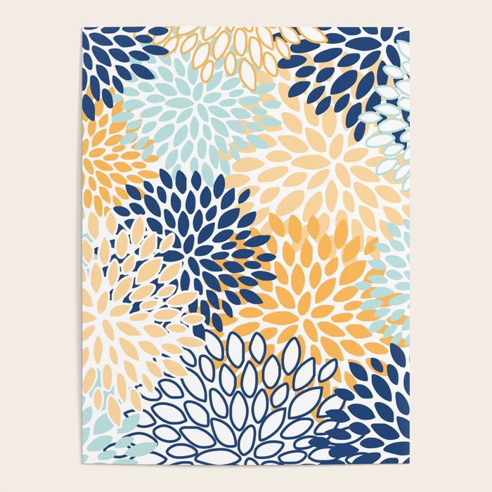 Modern, Floral Prints, Navy, Blue and Yellow Poster Gallery Image 4
