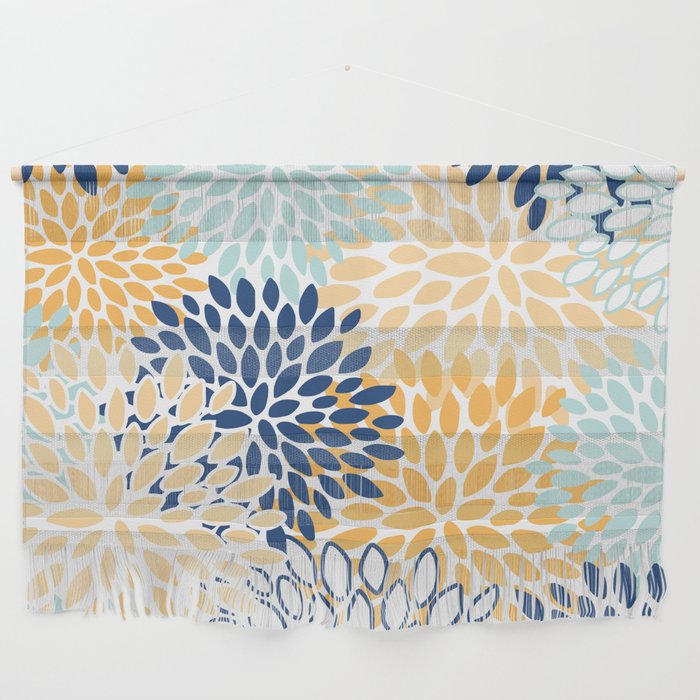 Modern, Floral Prints, Navy, Blue and Yellow Wall Hanging Gallery Image 1