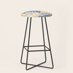 Modern, Floral Prints, Navy, Blue and Yellow Stool Gallery Image 1