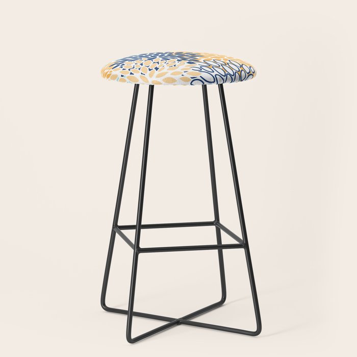 Modern, Floral Prints, Navy, Blue and Yellow Stool Gallery Image 1