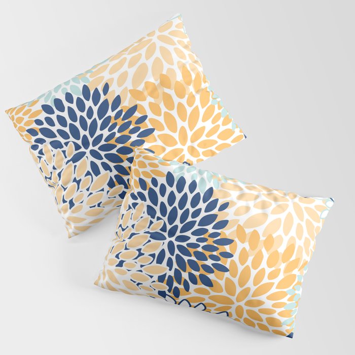 Modern, Floral Prints, Navy, Blue and Yellow Pillow Sham Gallery Image 1