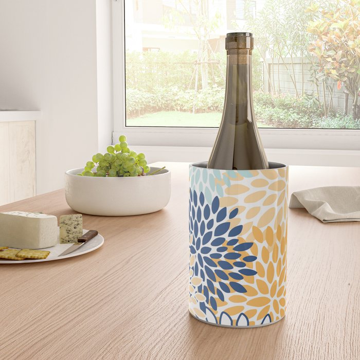 Modern, Floral Prints, Navy, Blue and Yellow Wine Chiller Gallery Image 4