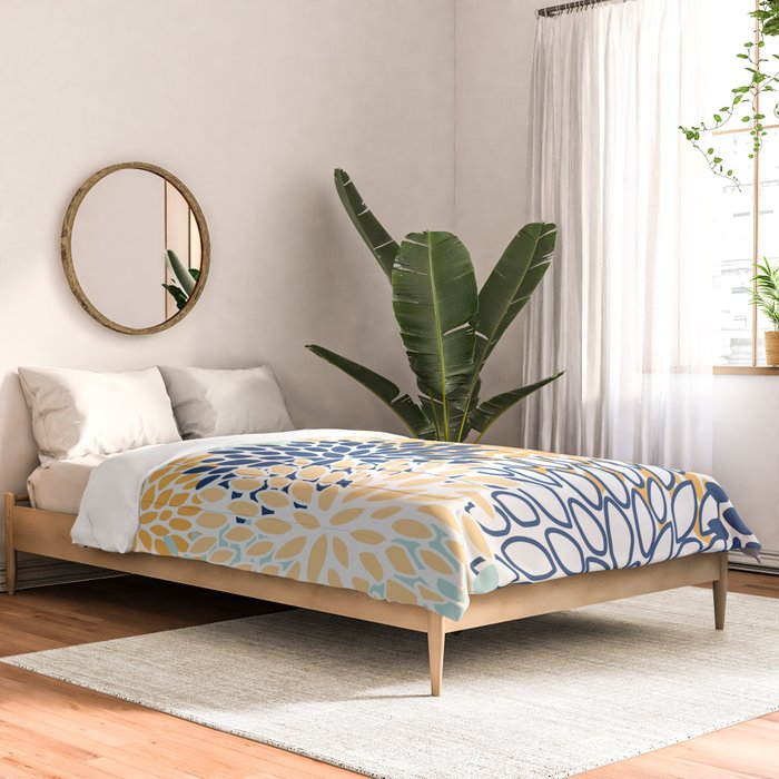 Modern, Floral Prints, Navy, Blue and Yellow Comforter Gallery Image 2
