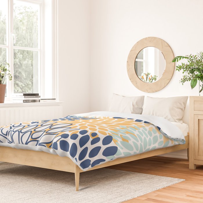 Modern, Floral Prints, Navy, Blue and Yellow Duvet Cover Gallery Image 2