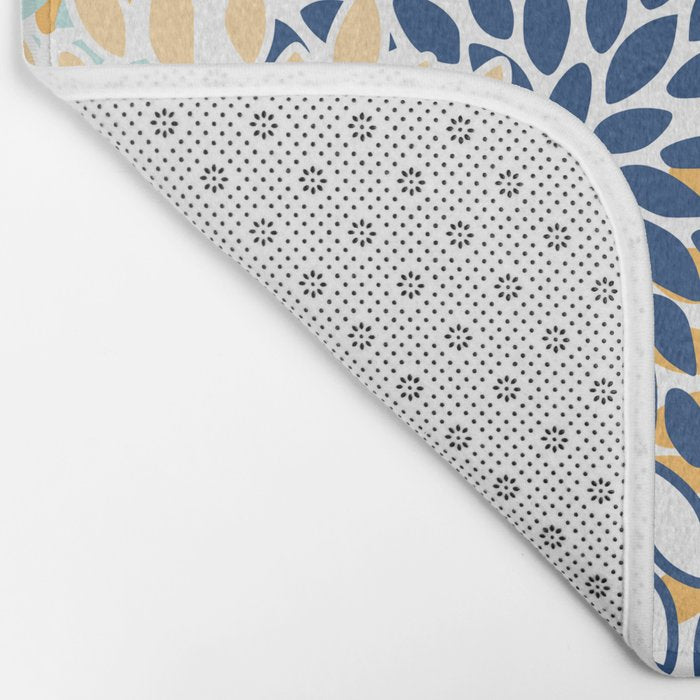 Modern, Floral Prints, Navy, Blue and Yellow Bath Mat Gallery Image 2