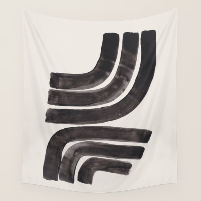 Don't Go Mid Century Modern Minimalist Black Ink Painting Funky Tribal Art Wall Tapestry Gallery Image 4