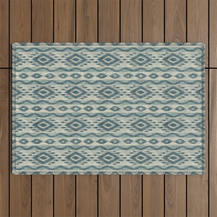 Coastal Ikat Stripe - weathered blue Outdoor Rug Gallery Image 1
