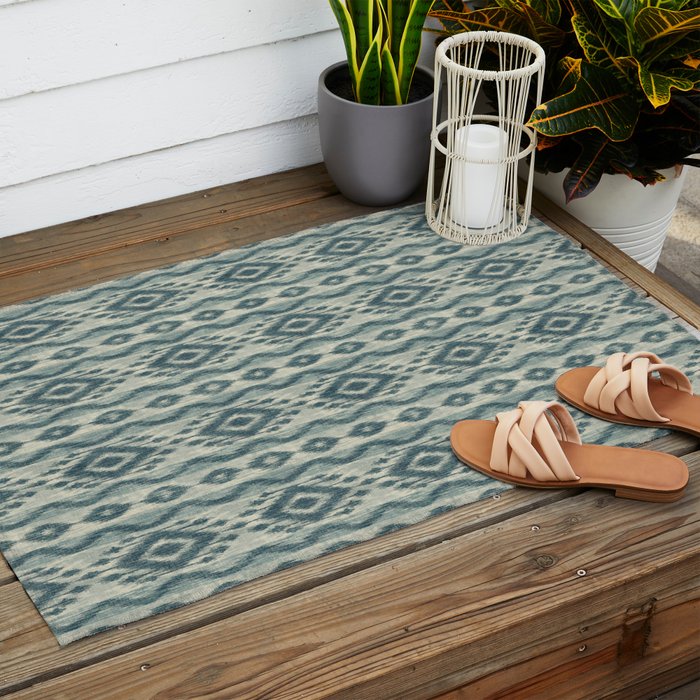 Coastal Ikat Stripe - weathered blue Outdoor Rug Gallery Image 2