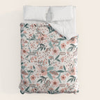 Spring Wildflowers, Floral Prints, Soft Pink and Teal Duvet Cover Gallery Image 6