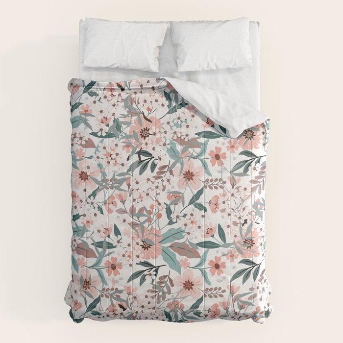 Spring Wildflowers, Floral Prints, Soft Pink and Teal Comforter Gallery Image 6