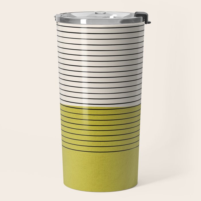 Modern Chartreuse Color Block Black Lines Travel Mug Gallery Image 2