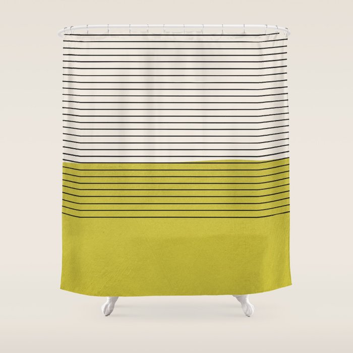Modern Chartreuse Color Block Black Lines Shower Curtain Gallery Image 1