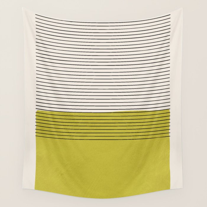 Modern Chartreuse Color Block Black Lines Wall Tapestry Gallery Image 4