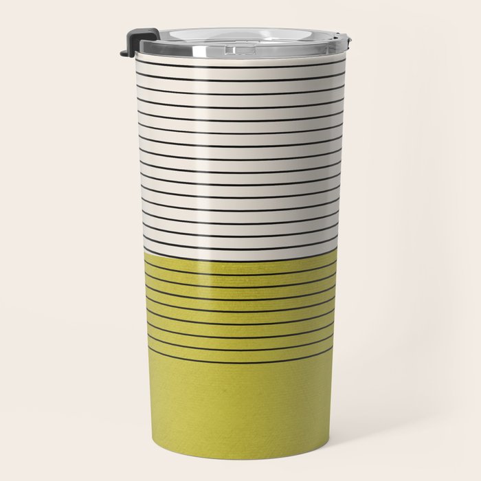 Modern Chartreuse Color Block Black Lines Travel Mug Gallery Image 3