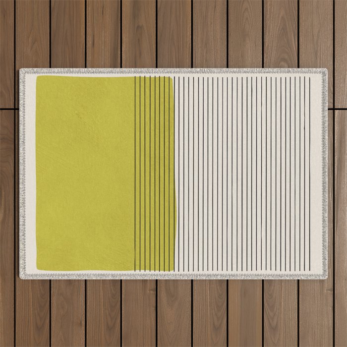 Modern Chartreuse Color Block Black Lines Outdoor Rug Gallery Image 1