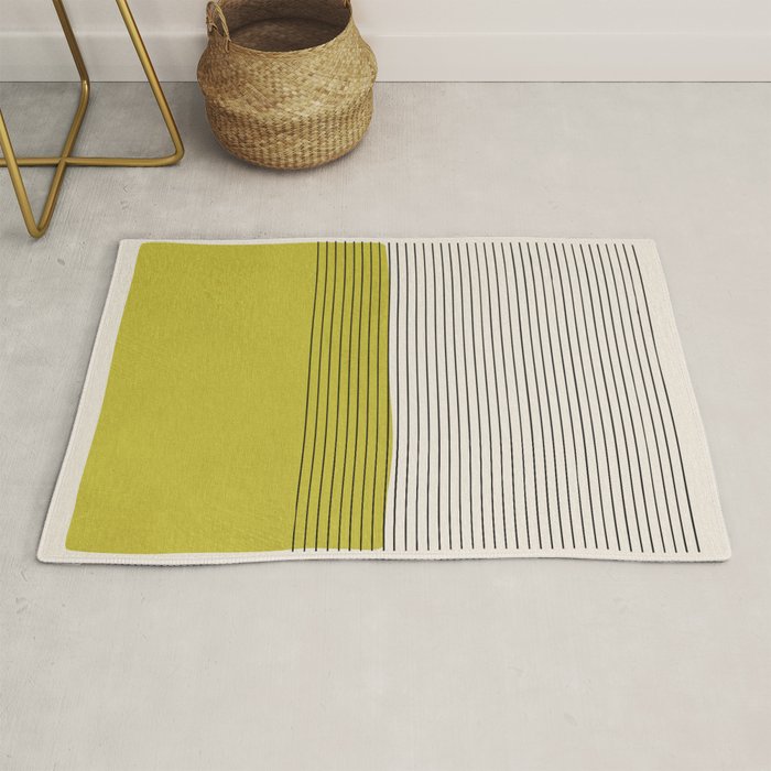 Modern Chartreuse Color Block Black Lines Rug Gallery Image 1