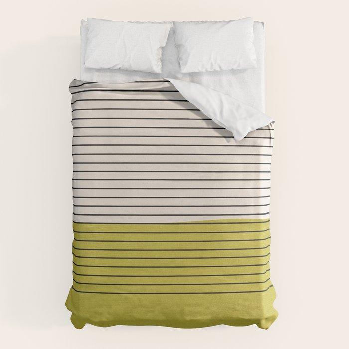 Modern Chartreuse Color Block Black Lines Duvet Cover Gallery Image 1