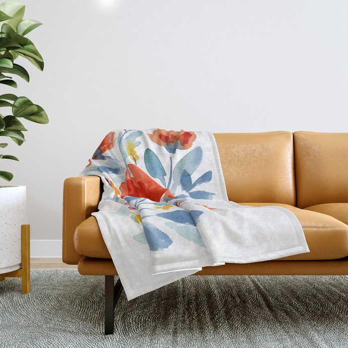 Watercolor Flowers Throw Blanket Gallery Image 1