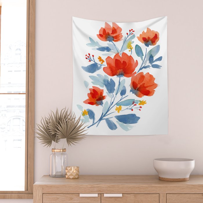 Watercolor Flowers Wall Tapestry Gallery Image 2