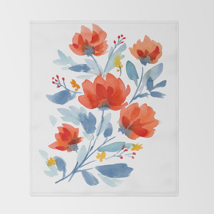 Watercolor Flowers Throw Blanket Gallery Image 2