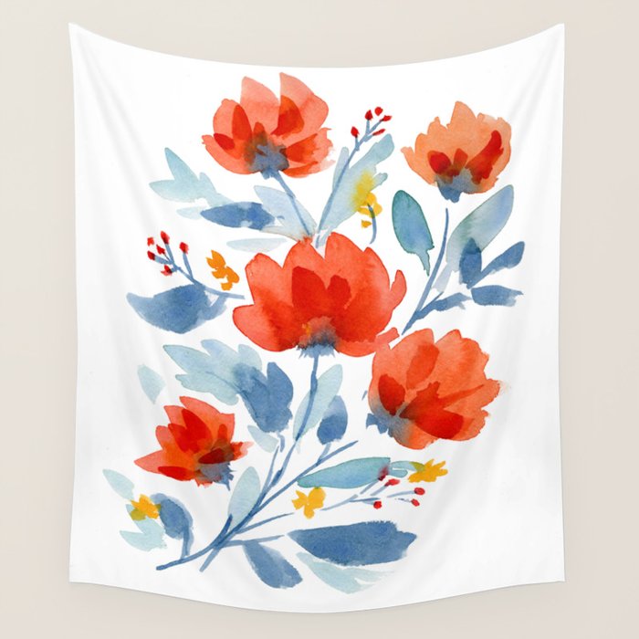Watercolor Flowers Wall Tapestry Gallery Image 4