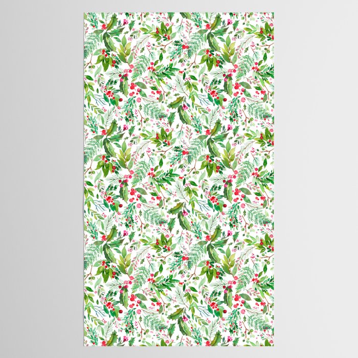 Holiday Christmas Winter Nature Botanical Leaves Green Tablecloth Gallery Image 2