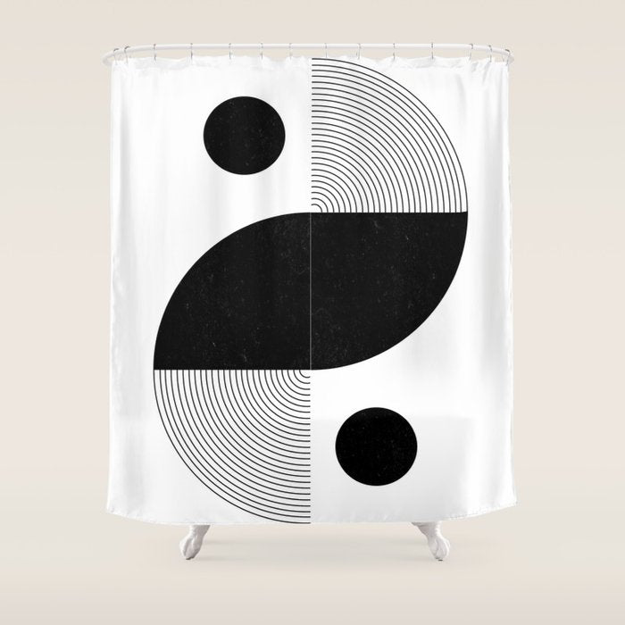 Abstract Black and White Minimalist Art Shower Curtain Gallery Image 1