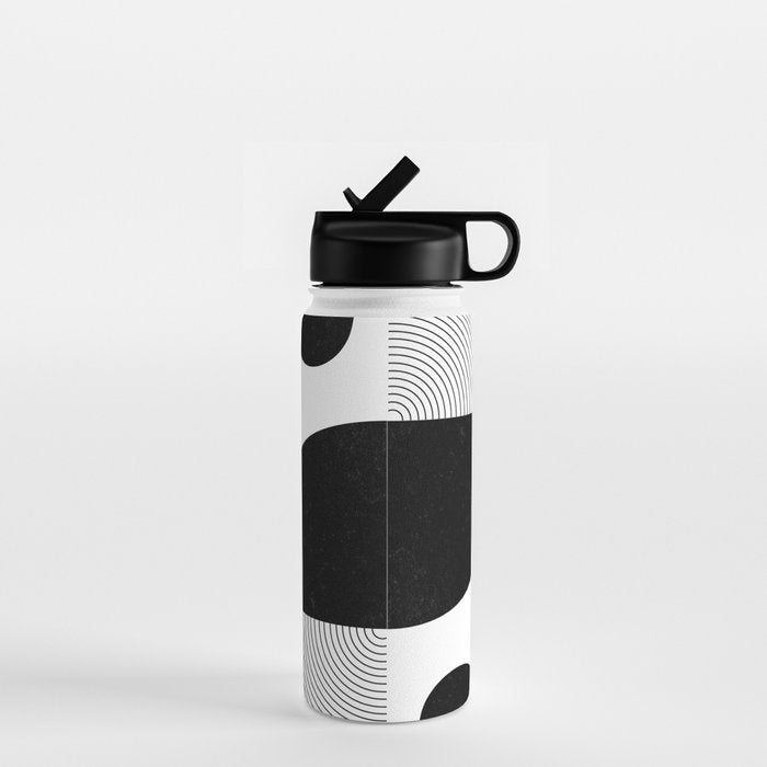 Abstract Black and White Minimalist Art Water Bottle Gallery Image 1