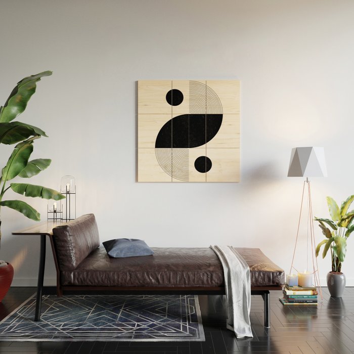 Abstract Black and White Minimalist Art Wood Wall Art Gallery Image 2