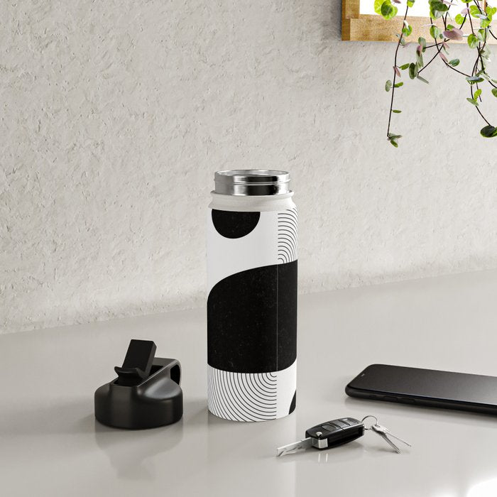 Abstract Black and White Minimalist Art Water Bottle Gallery Image 4