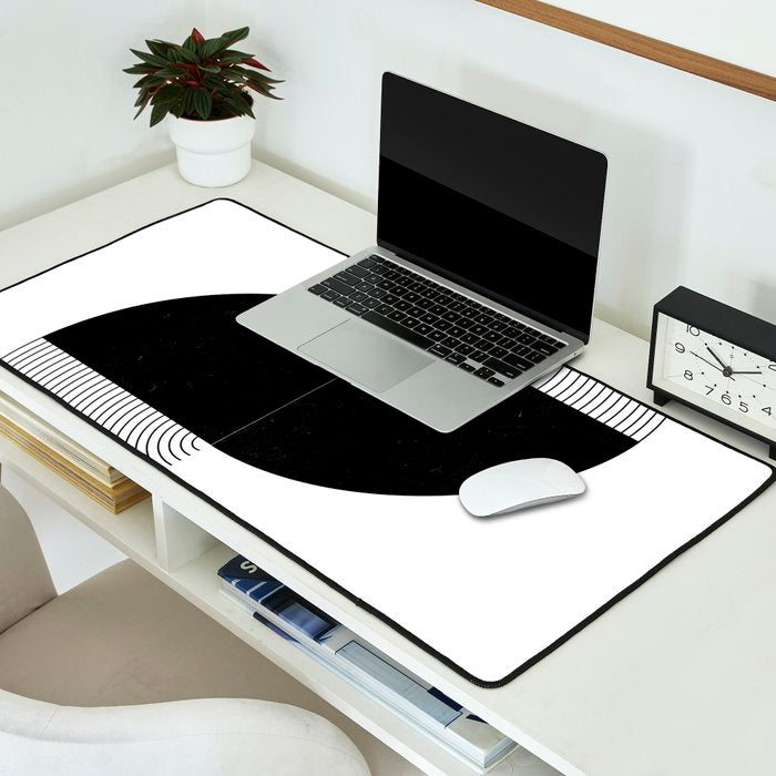 Abstract Black and White Minimalist Art Desk Mat Gallery Image 2
