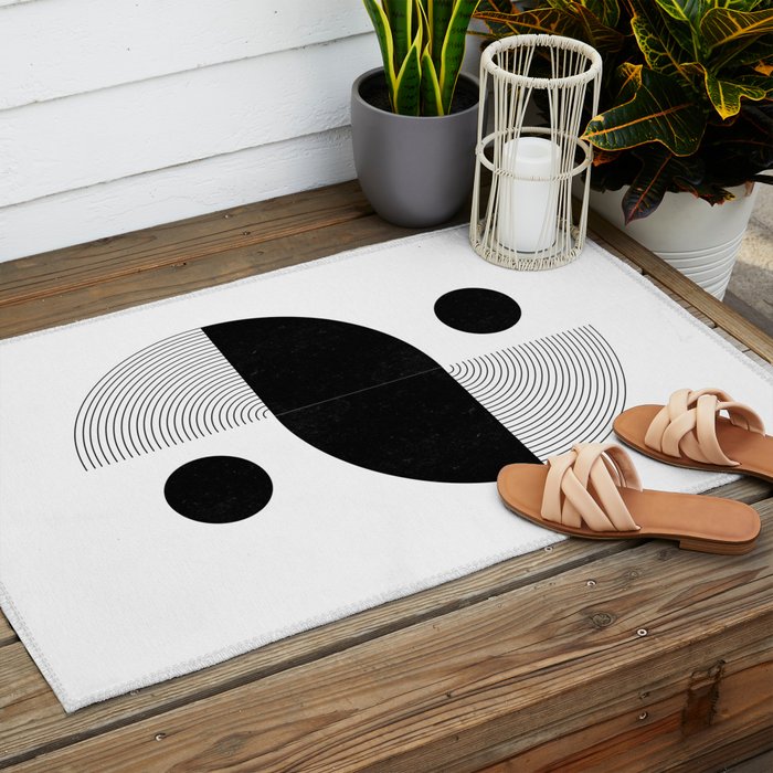 Abstract Black and White Minimalist Art Outdoor Rug Gallery Image 2