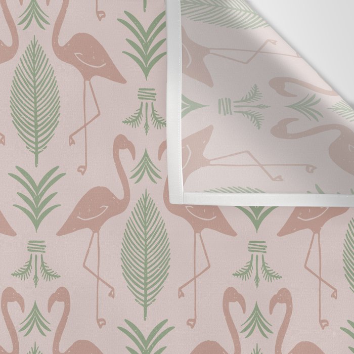 Palm Flamingos . Light Blush Wall Tapestry Gallery Image 3