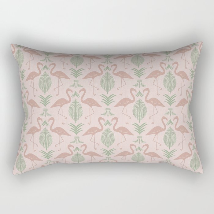Palm Flamingos . Light Blush Rectangular Pillow Gallery Image 1