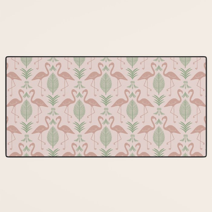 Palm Flamingos . Light Blush Desk Mat Gallery Image 3