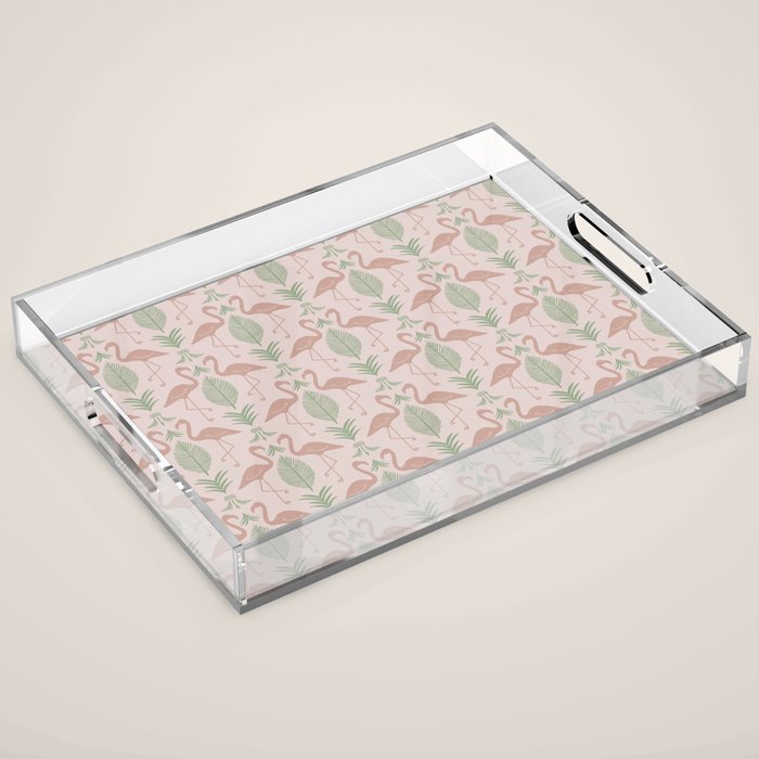 Palm Flamingos . Light Blush Acrylic Tray Gallery Image 1
