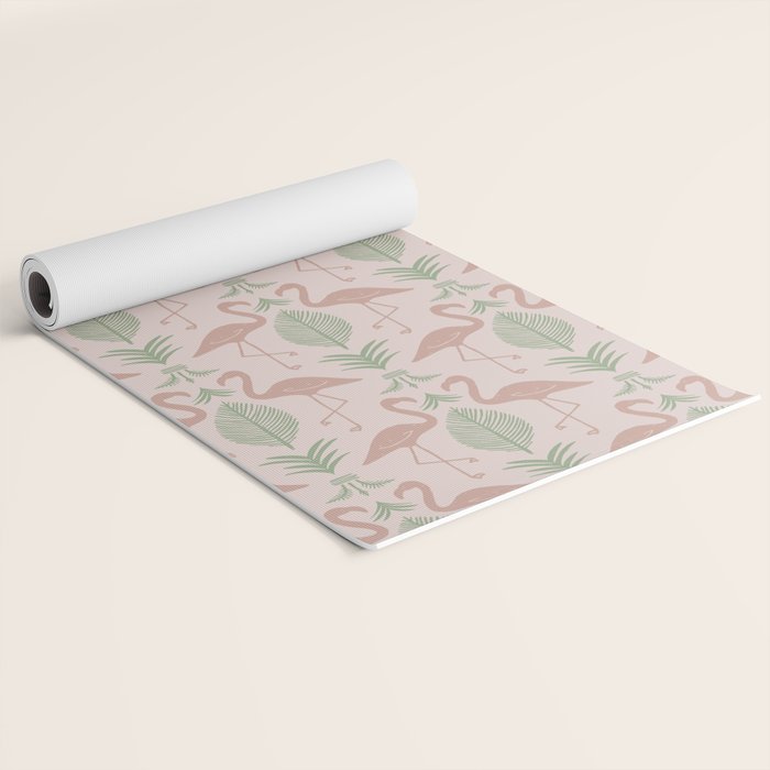 Palm Flamingos . Light Blush Yoga Mat Gallery Image 2