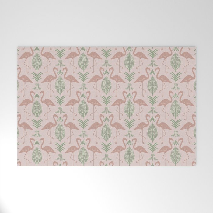 Palm Flamingos . Light Blush Welcome Mat Gallery Image 1