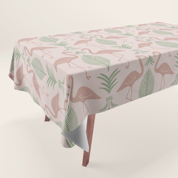 Palm Flamingos . Light Blush Tablecloth Gallery Image 1