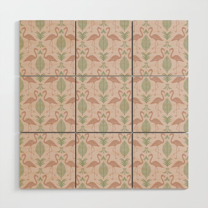 Palm Flamingos . Light Blush Wood Wall Art Gallery Image 1