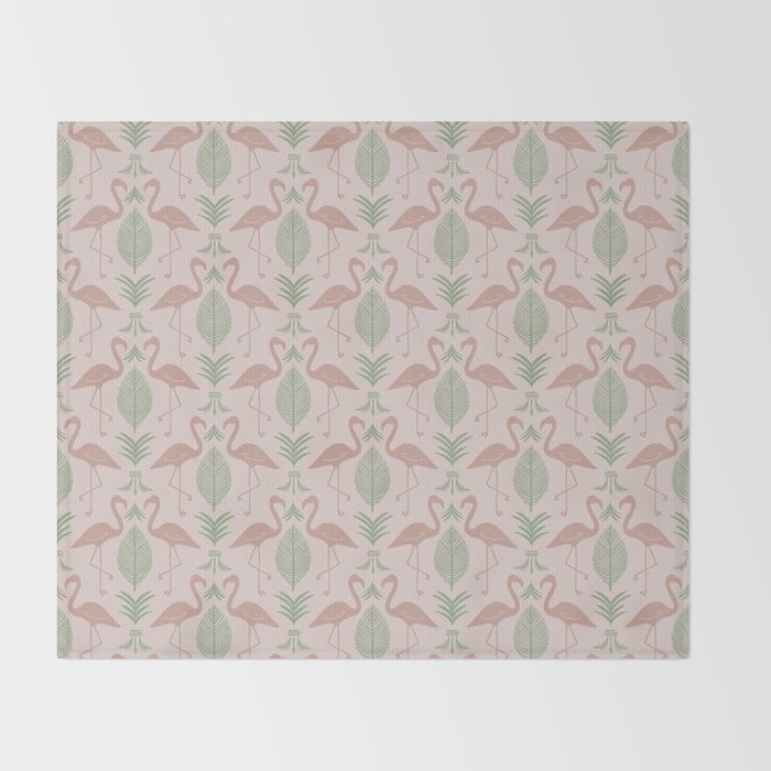 Palm Flamingos . Light Blush Throw Blanket Gallery Image 2