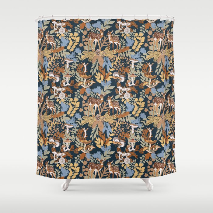 Colorful Dark Forest Animals B Shower Curtain Gallery Image 1