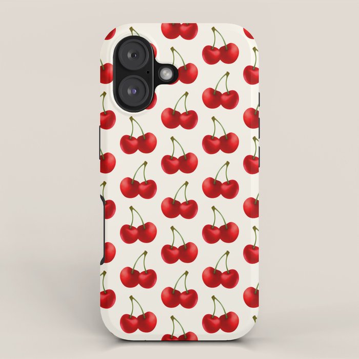 Y2K Cherries - Creme Pattern Large iPhone Case Gallery Image 1
