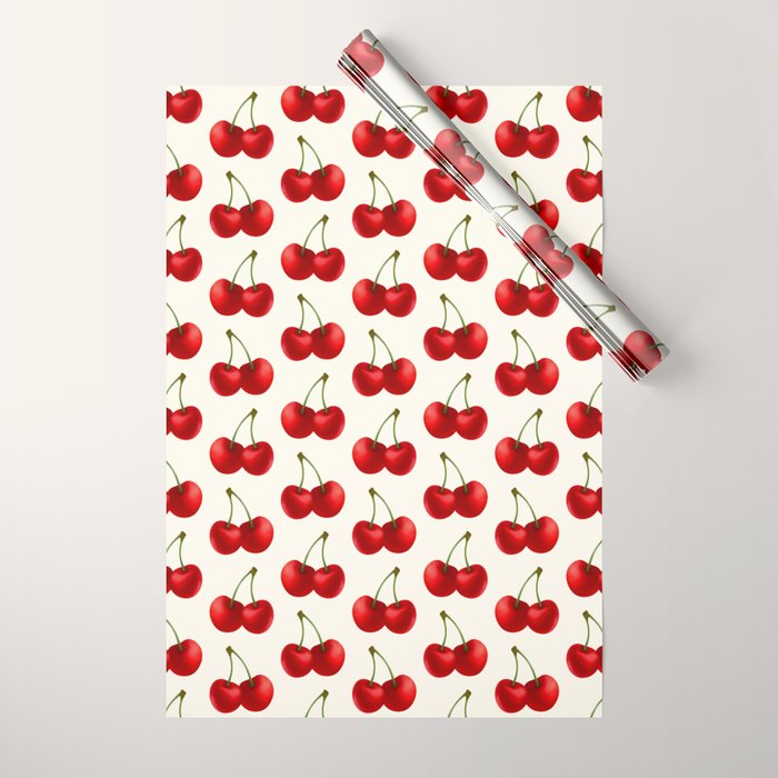 Y2K Cherries - Creme Pattern Large Wrapping Paper Gallery Image 1