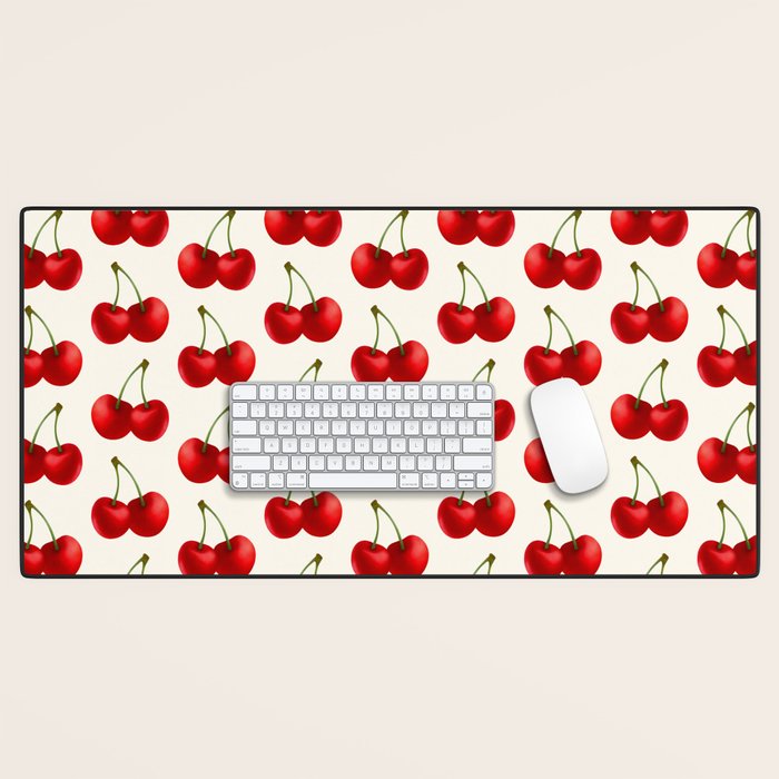 Y2K Cherries - Creme Pattern Large Desk Mat Gallery Image 1