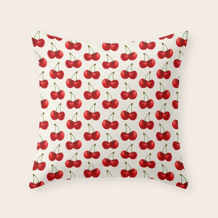 Y2K Cherries - Creme Pattern Large Throw Pillow Gallery Image 1