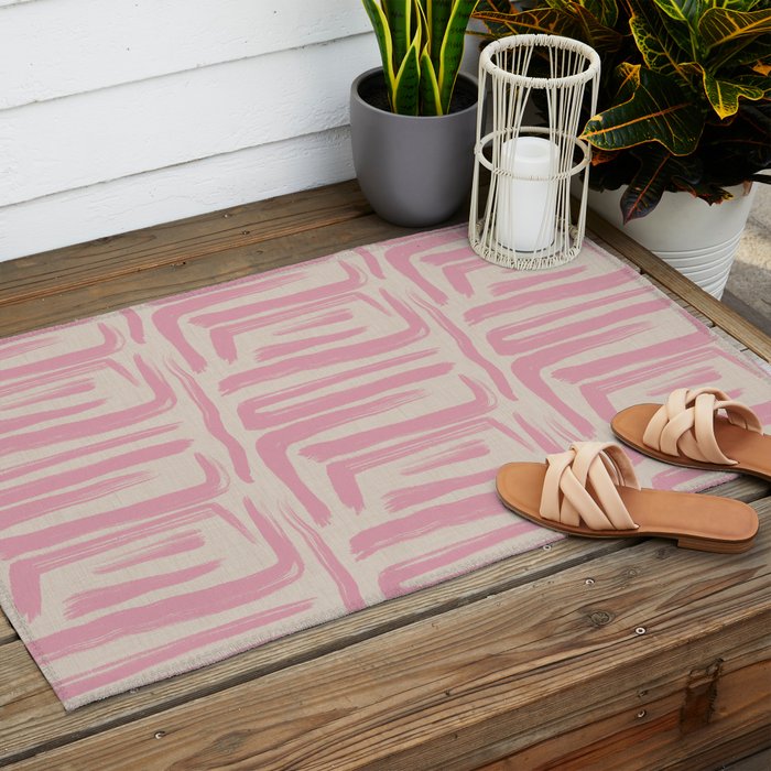 Blush Brushstrokes - Abstract Mid Century Modern Outdoor Rug Gallery Image 2